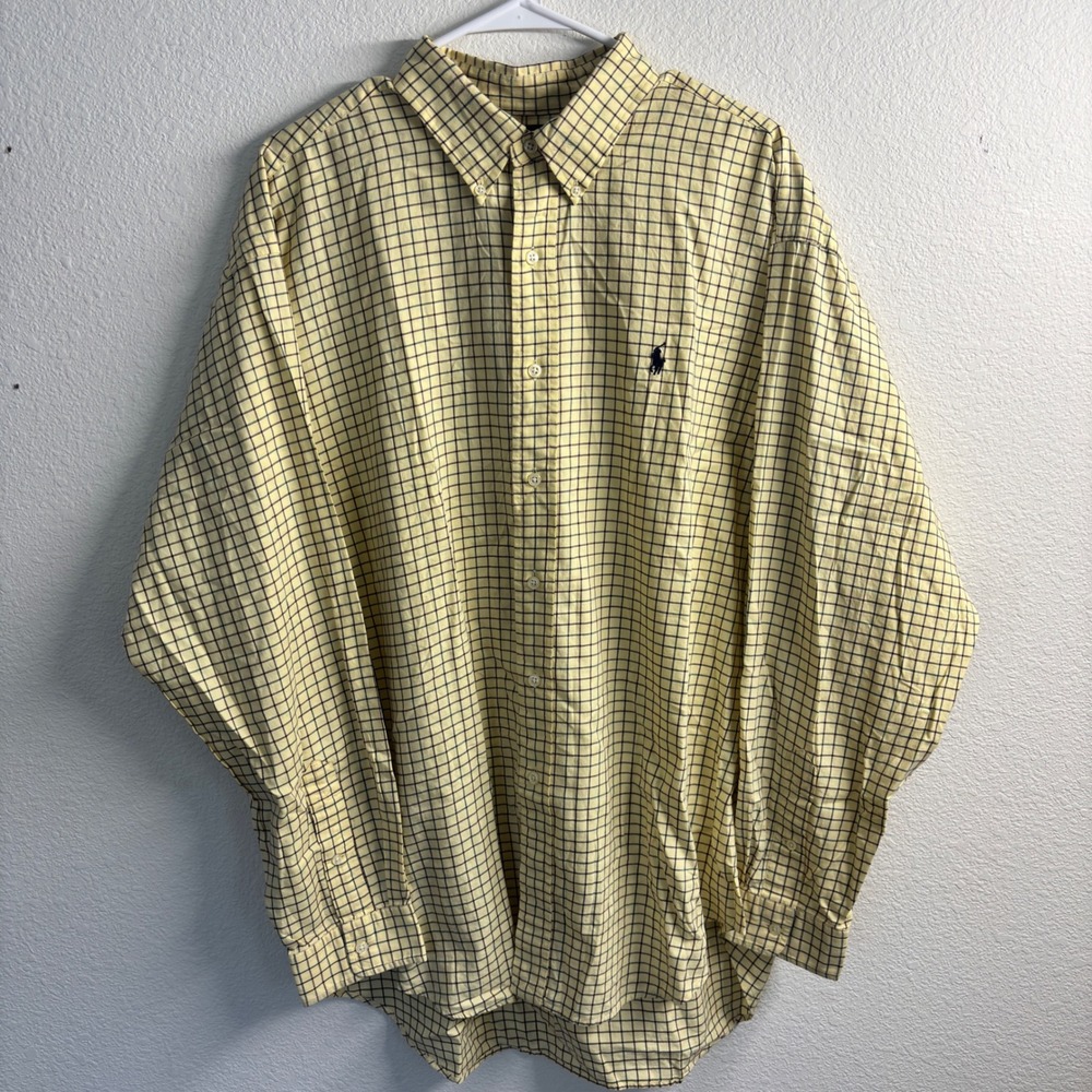 Ralph Lauren Blake Mens XL Yellow Tattersall Plaid Cotton Button Down Shirt